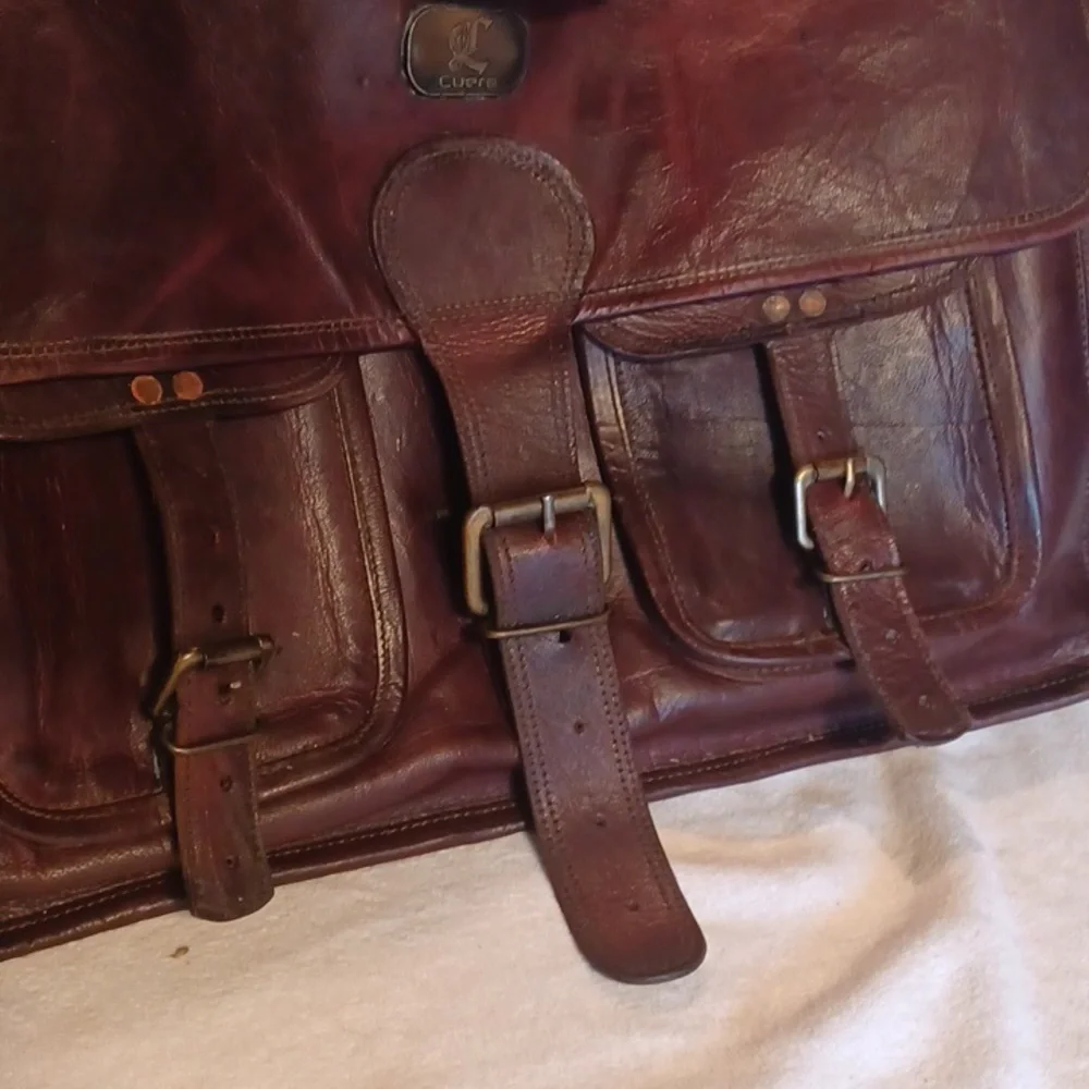 Vintage Brown Leather Messenger Bag Brief Case CUERO